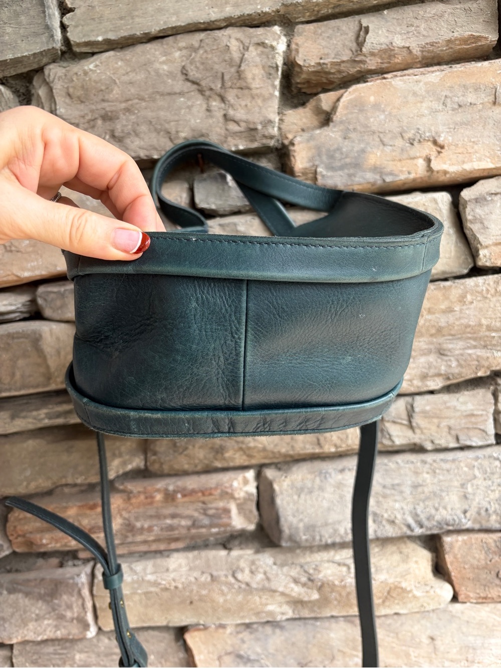 Madewell Sydney Small Transport Bag Dark Blue Green Leather Satchel Crossbody - Picture 7 of 8